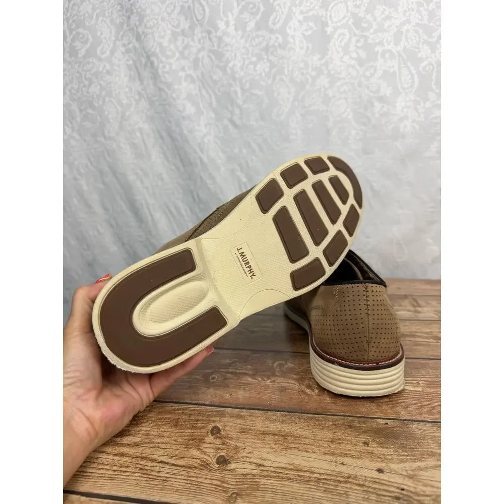J.Murphy Johnston & Murphy Men Tan Nubuck Perforated Derby Shoes Lace Size 10.5